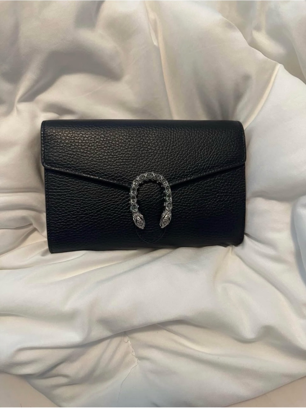 Gucci Black Pebbled Leather Clutch with Silver Horseshoe Accent
